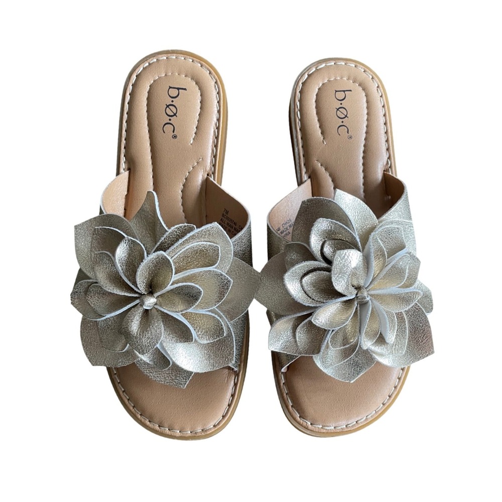 b.o.c. Born Concept Women Gold Metallic Floral Slide Sandals BC0035746 CHK24 7M